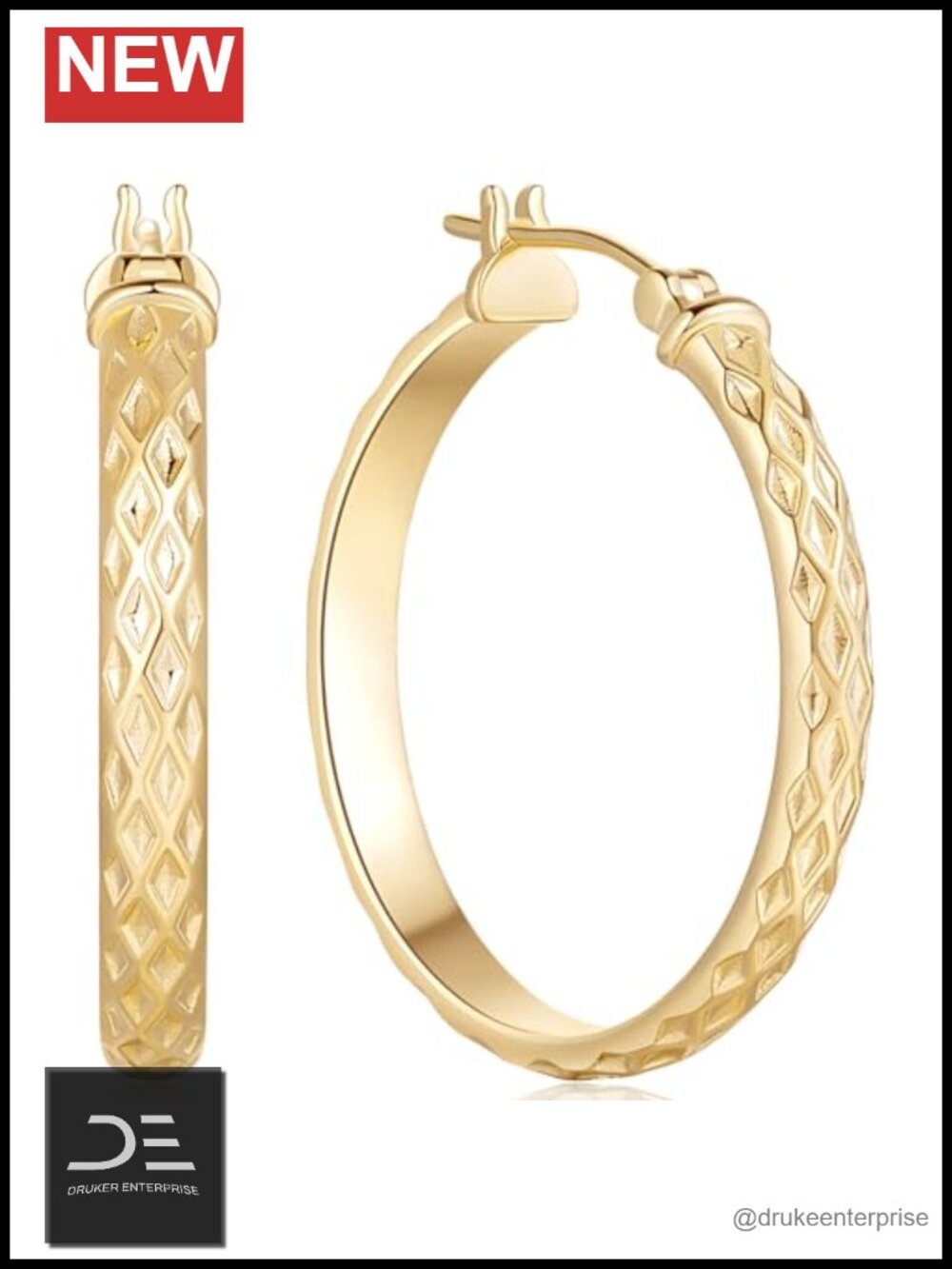 14k Gold Plated Diamond-Cut Hoop Earrings for Women - Large Statement Earrings